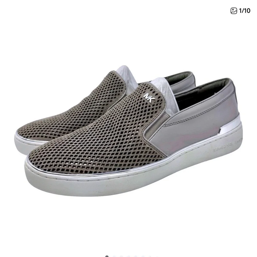 Michael Kors Kyle Women's Perforated Leather Slip On Sneakers Silver Trim 9.5M